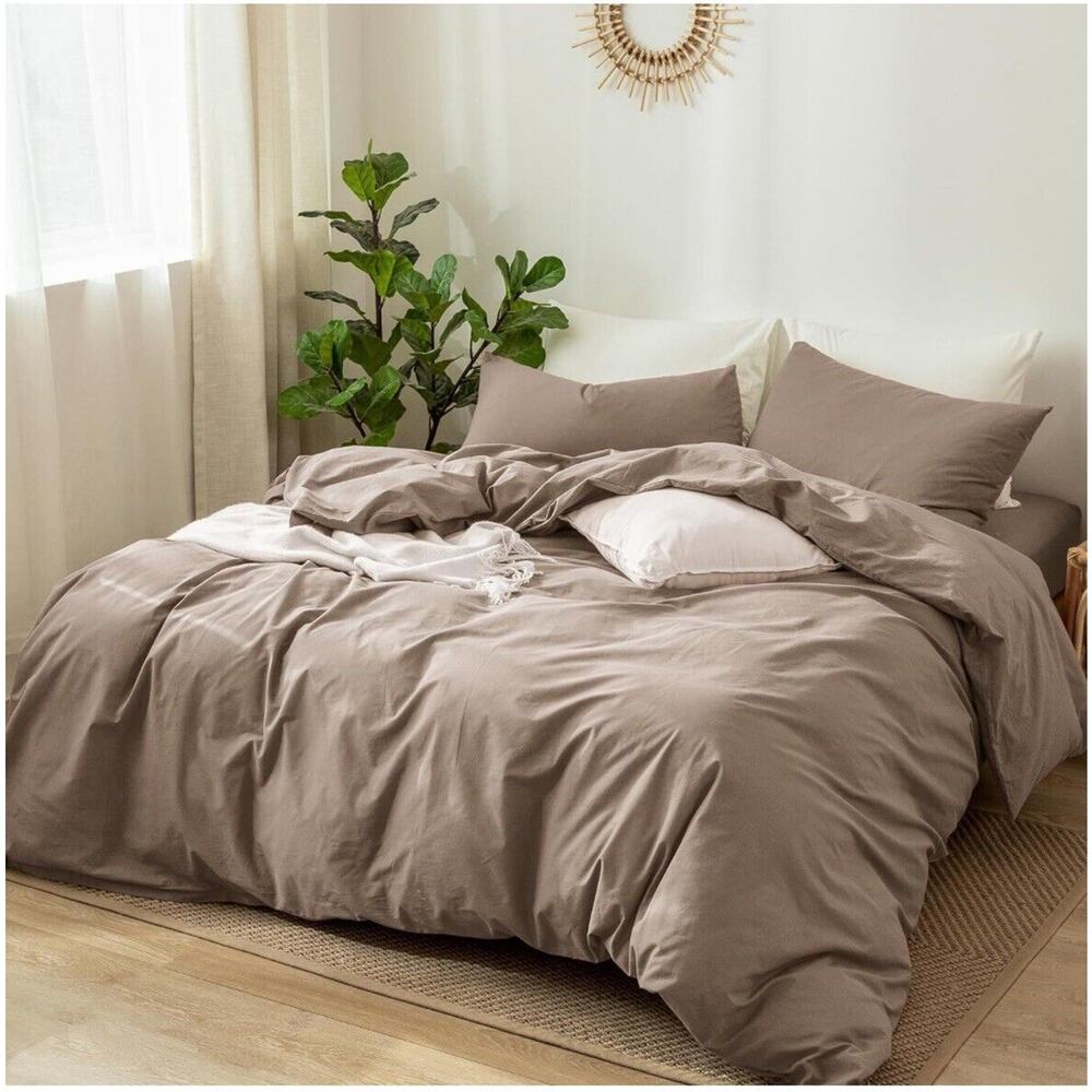 Moomee M01-BN-K Mauve Brown Breathable Durable Bedding Duvet Cover Set Size King